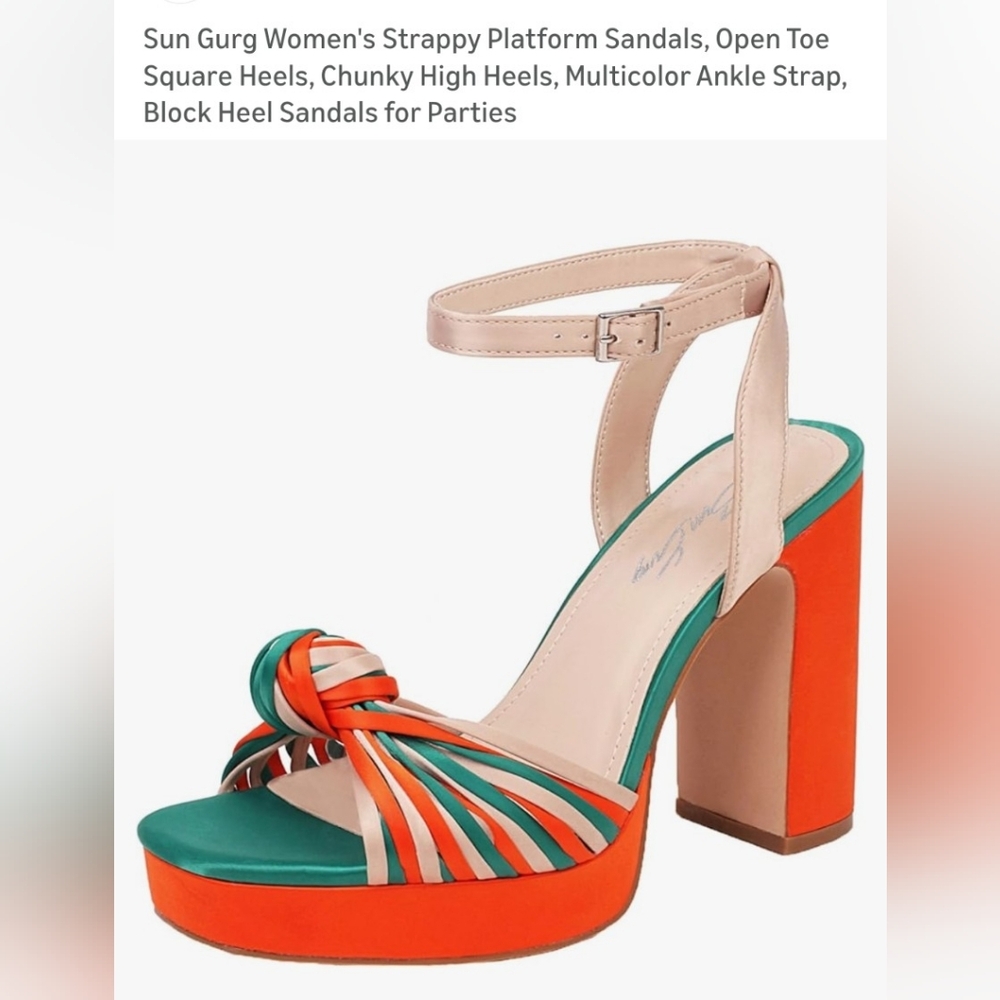 Platform Sandals Open Toe Multi Color Chunky High Heels Ankle Strap Block Heel 8